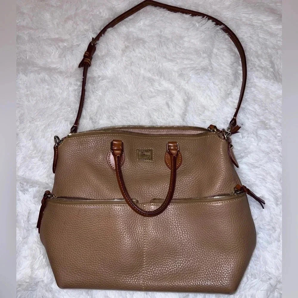 Dooney & Bourke Crossbody Tan Pebble Leather Satchel With Front Pockets